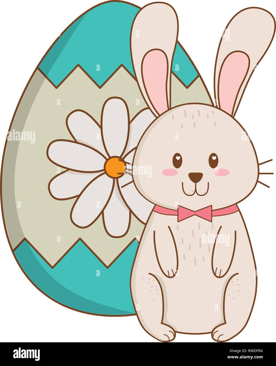 little rabbit with egg painted and flowers easter character Stock ...