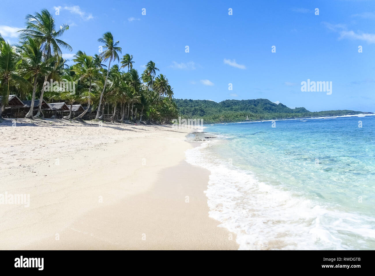 White Sand Pacifico Beach huts, Siargao, Philippines Stock Photo