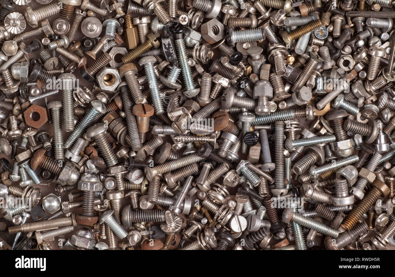 Nuts & bolts, screws, washers, fixings, diverse mixture Stock Photo
