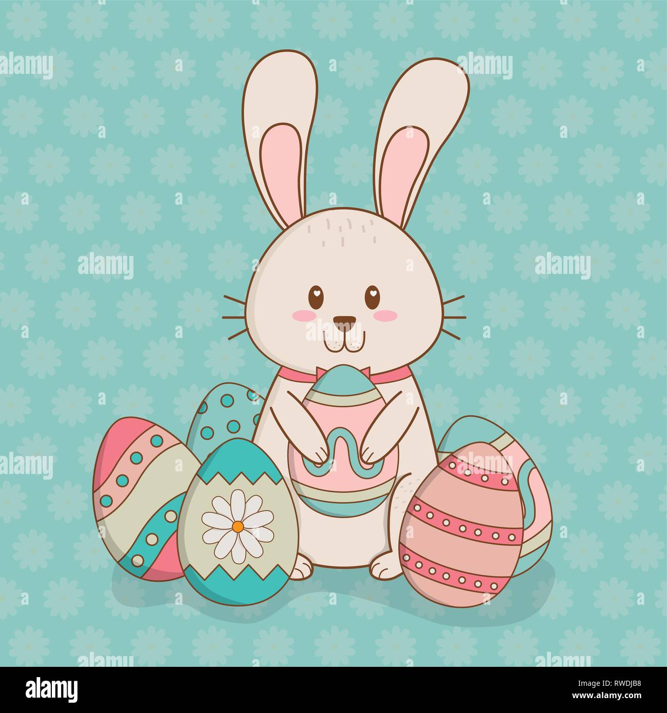 little rabbit with egg painted easter character Stock Vector Image ...
