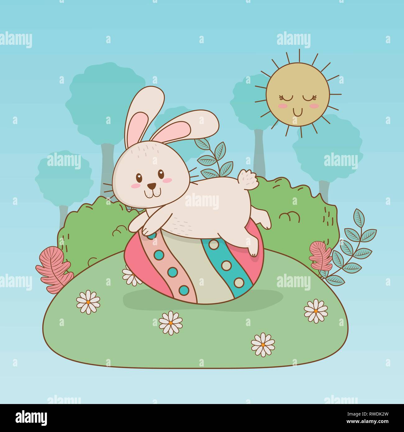 little rabbit with egg painted easter character Stock Vector Image ...