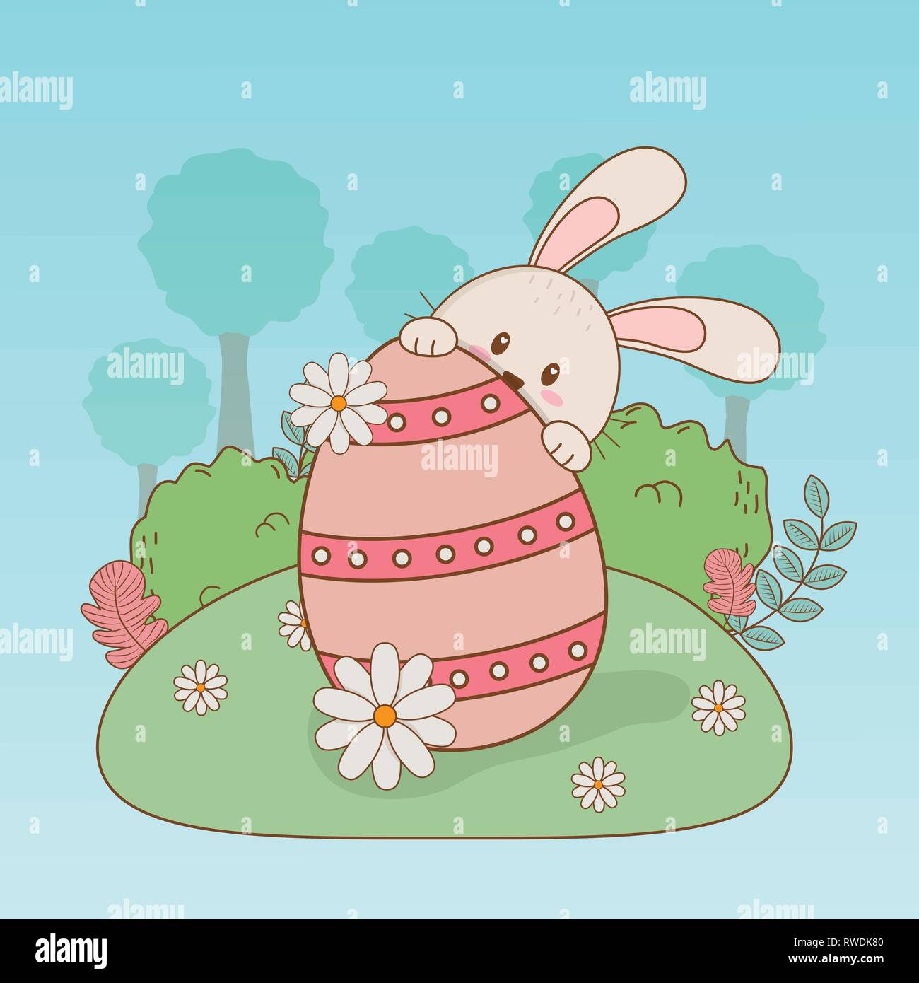 little rabbit with egg painted easter character Stock Vector Image ...