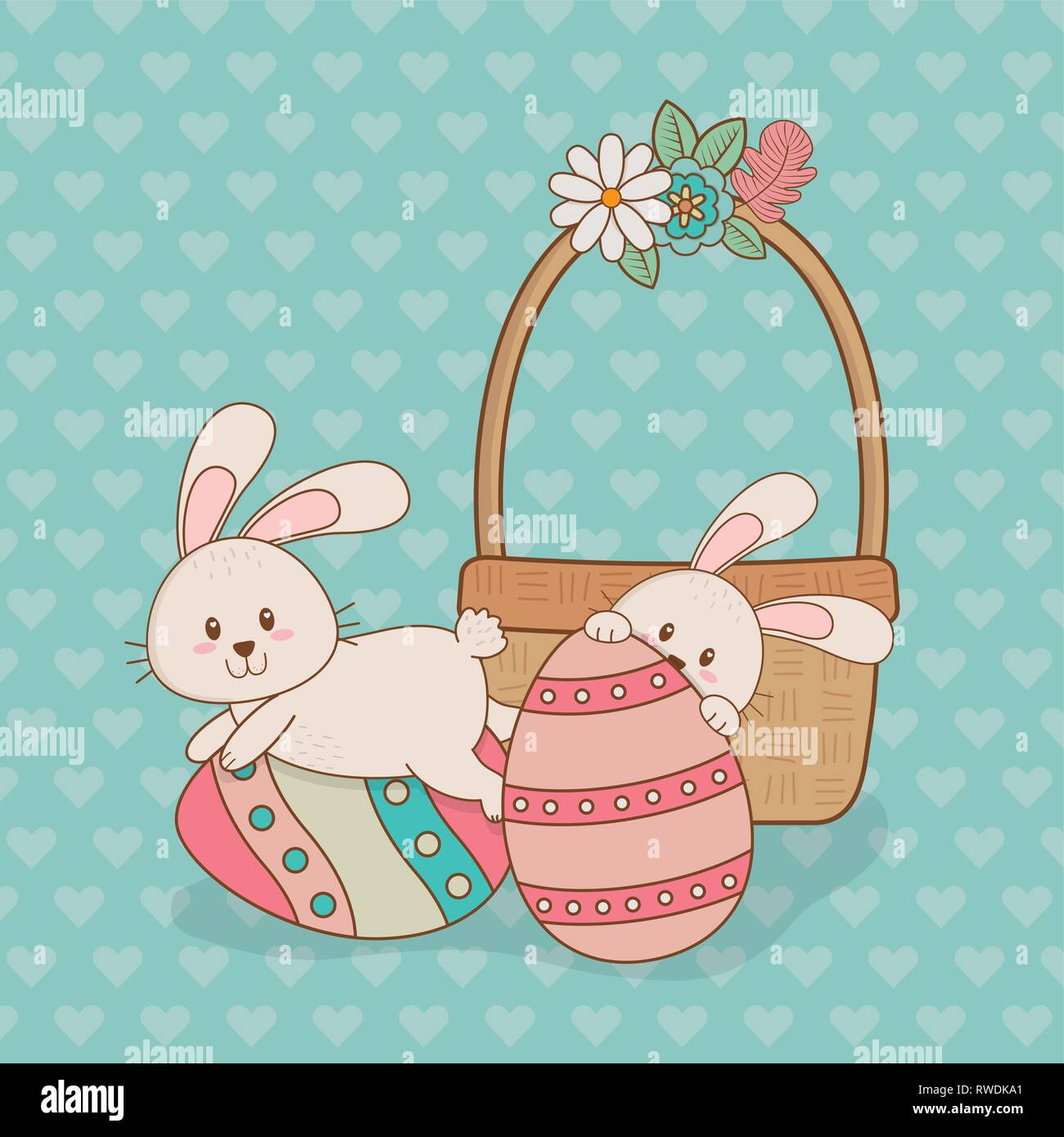 little rabbits with egg painted easter characters Stock Vector Image ...