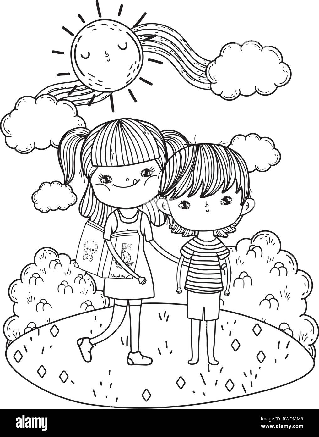 little kids couple in the landscape Stock Vector Image & Art - Alamy