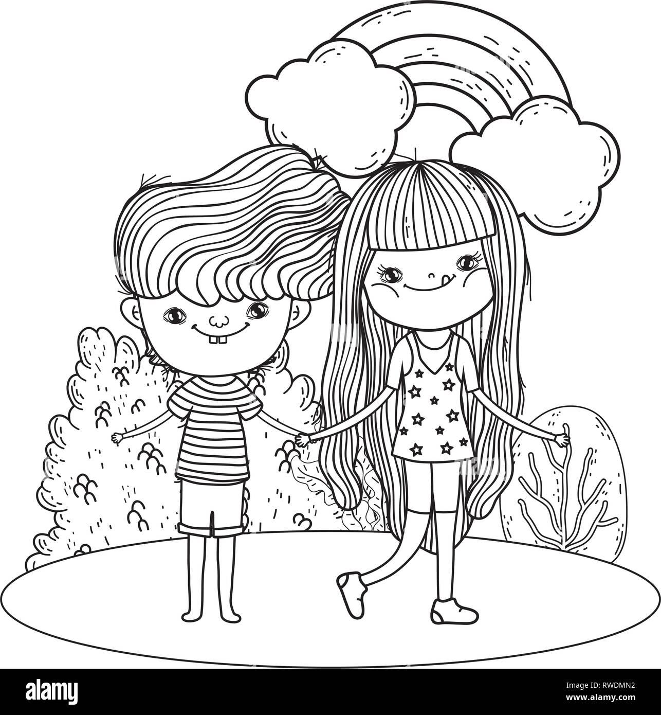 little kids couple in the landscape Stock Vector Image & Art - Alamy