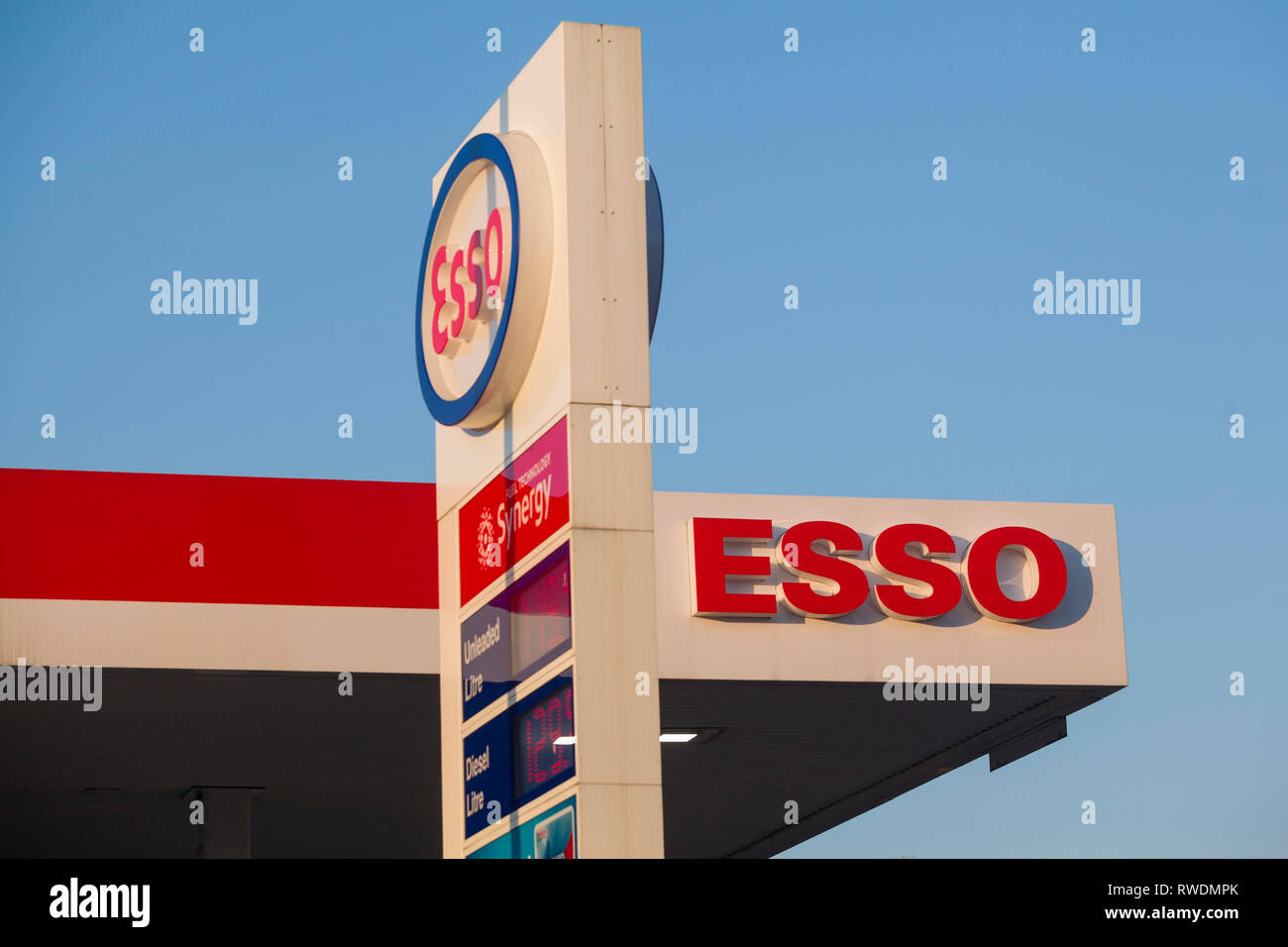The Esso sign on the side of a garage in Caversham, Reading, Berkshire. Stock Photo