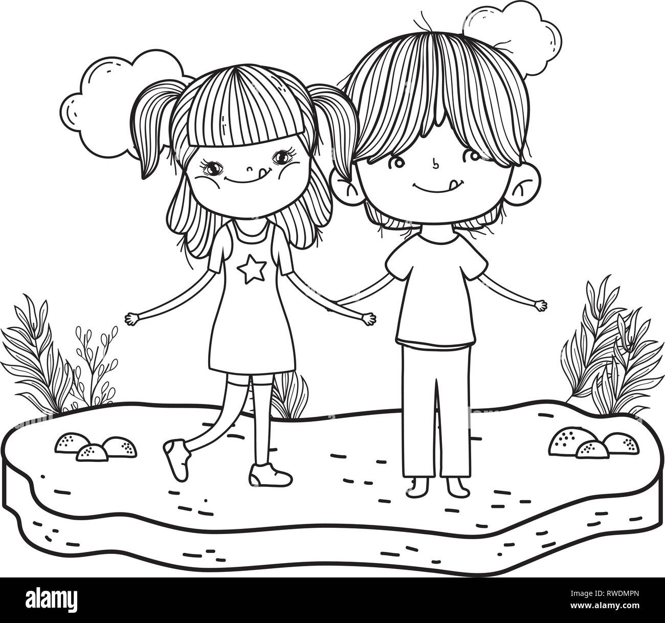little kids couple in the landscape Stock Vector Image & Art - Alamy
