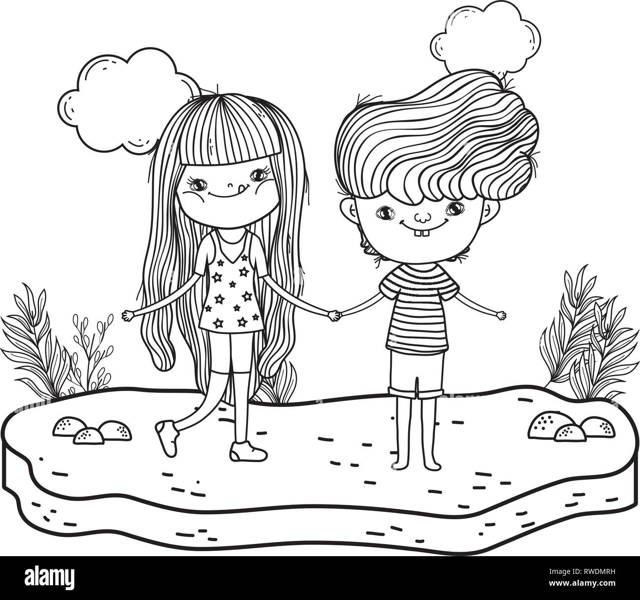 little kids couple in the landscape Stock Vector Image & Art - Alamy