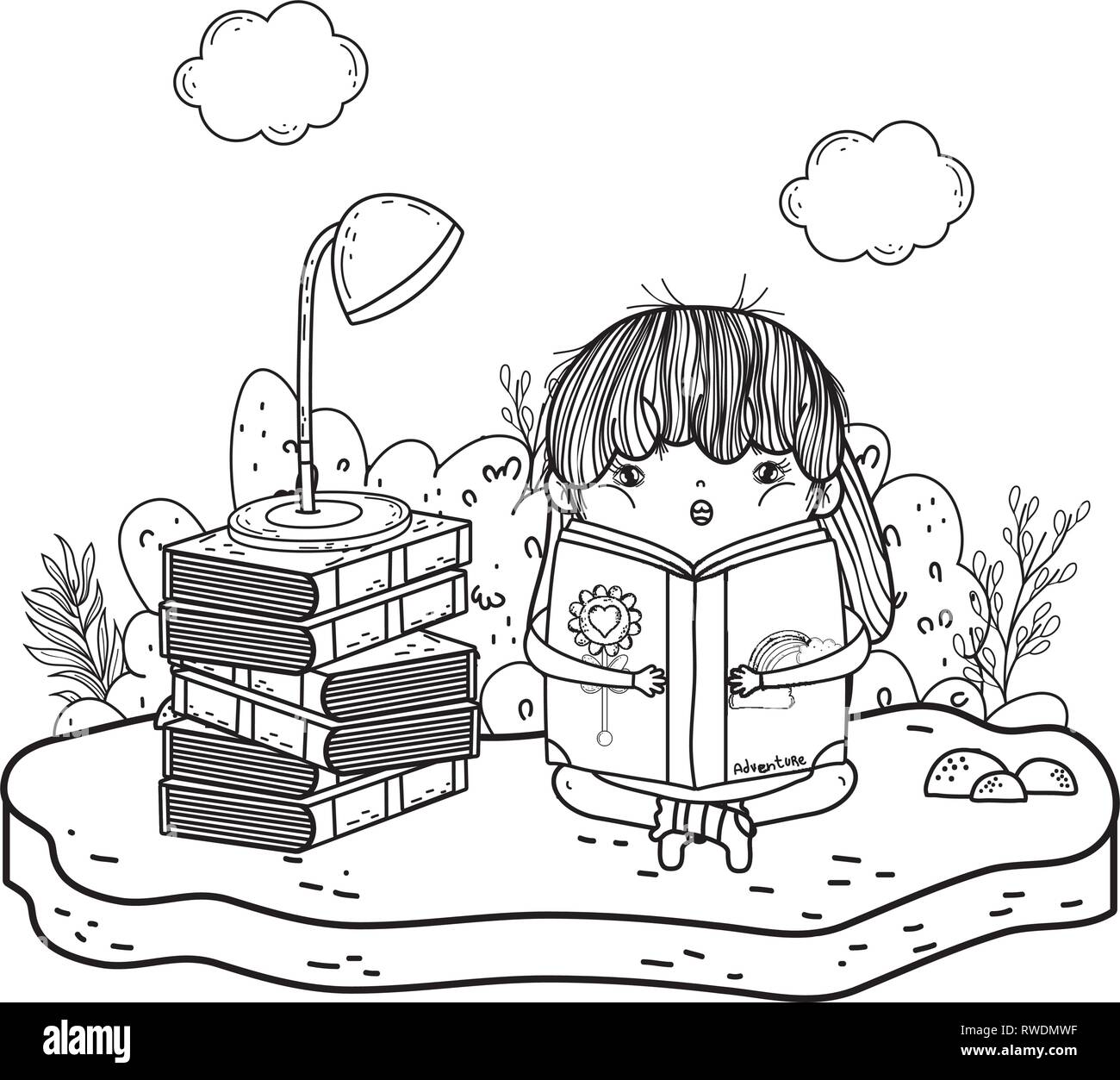 Happy Little Girl Reading Books In The Field Stock Vector Image Art happy-little-girl-reading-books-in-the-field-stock-vector-image-art