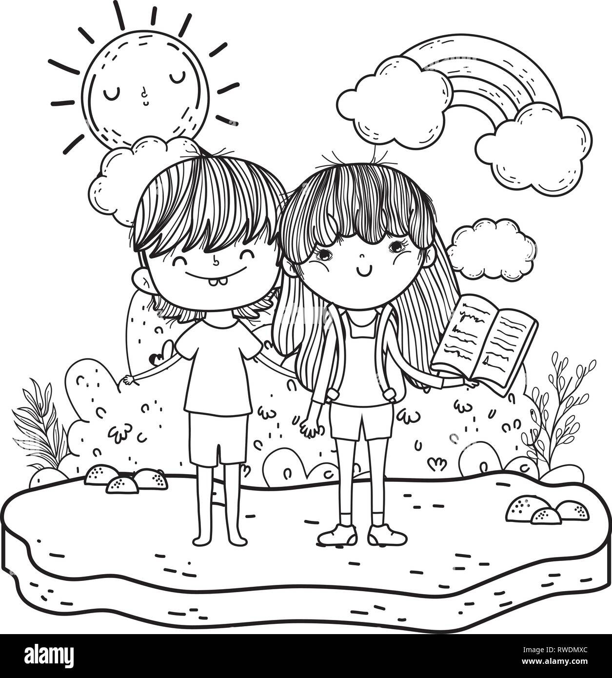 little kids couple in the landscape Stock Vector Image & Art - Alamy