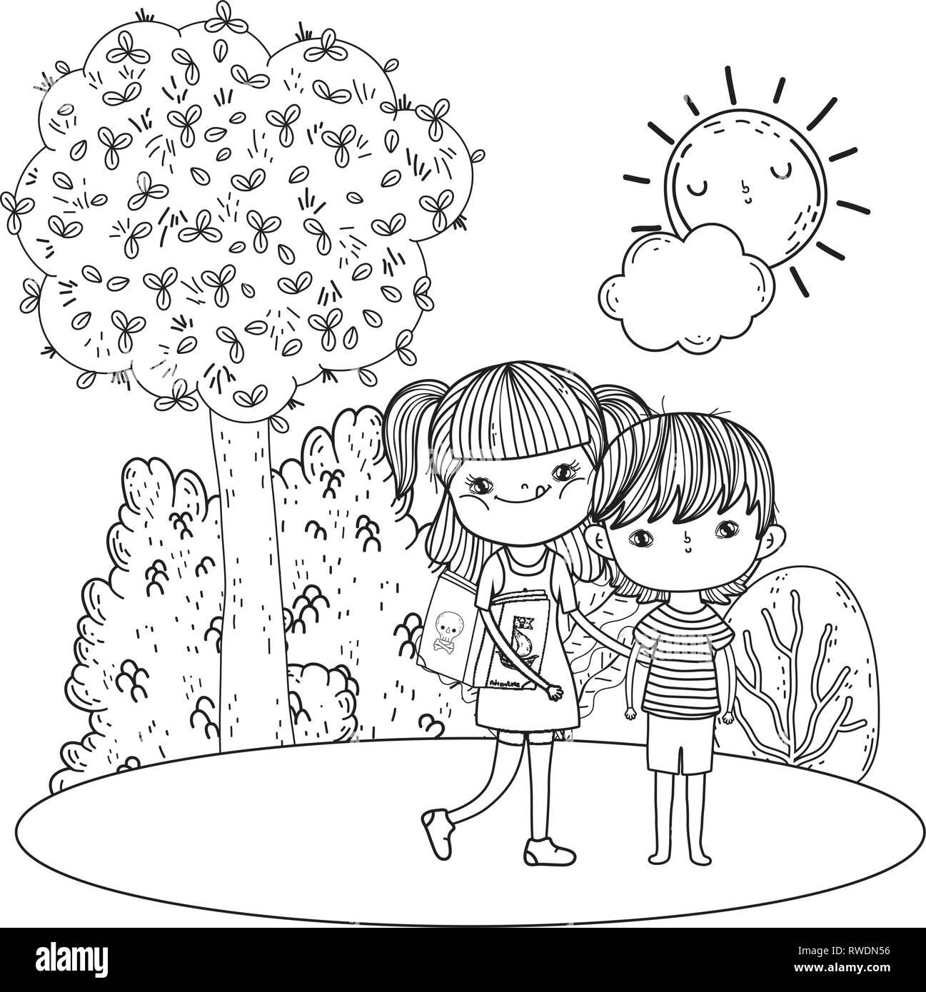 little kids couple in the landscape Stock Vector Image & Art - Alamy