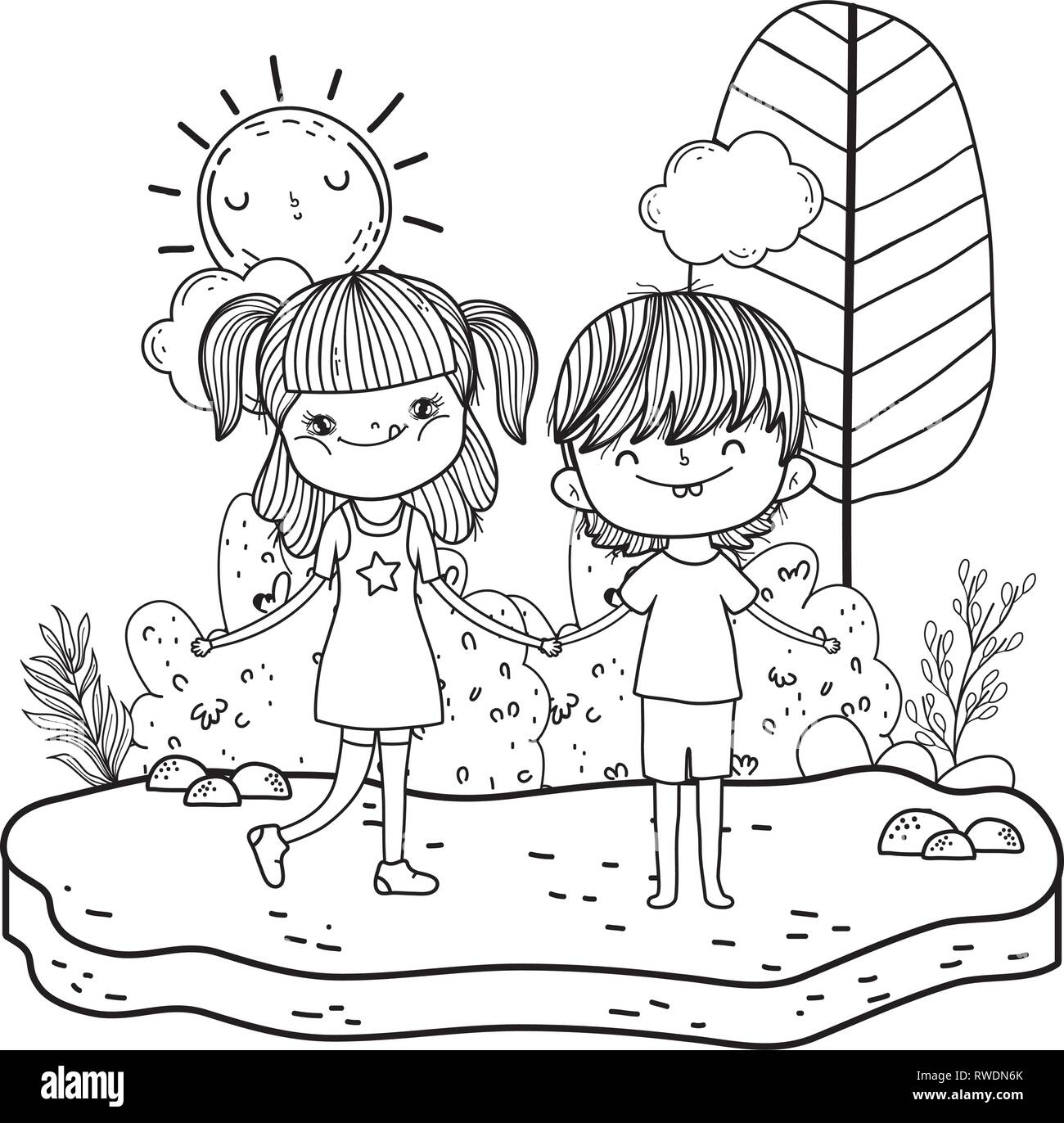 little kids couple in the landscape Stock Vector Image & Art - Alamy