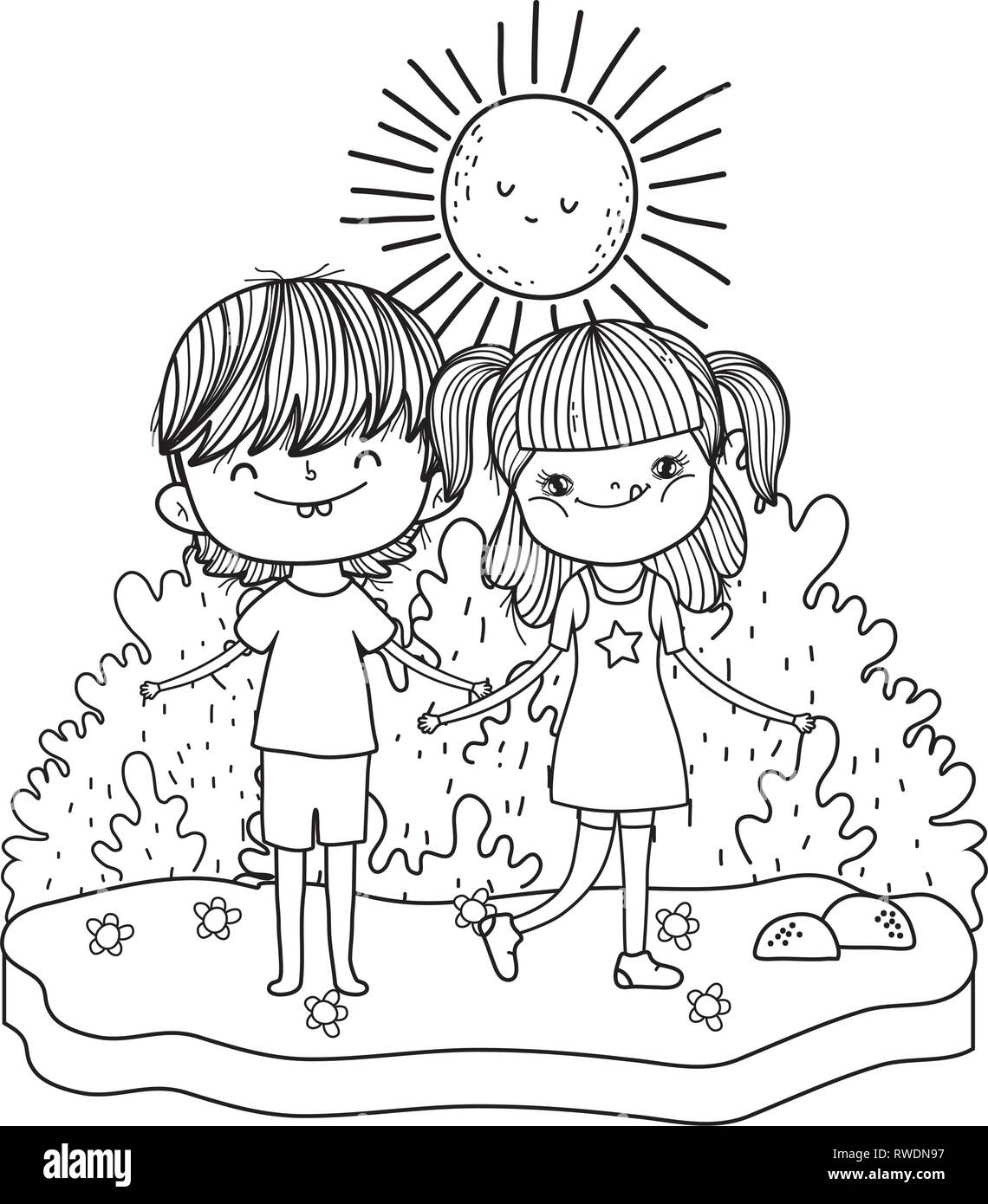little kids couple in the landscape Stock Vector Image & Art - Alamy
