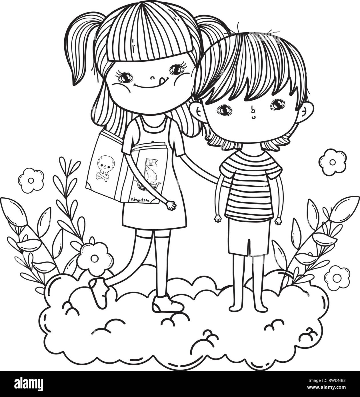 little kids couple in the cloud characters Stock Vector Image & Art - Alamy