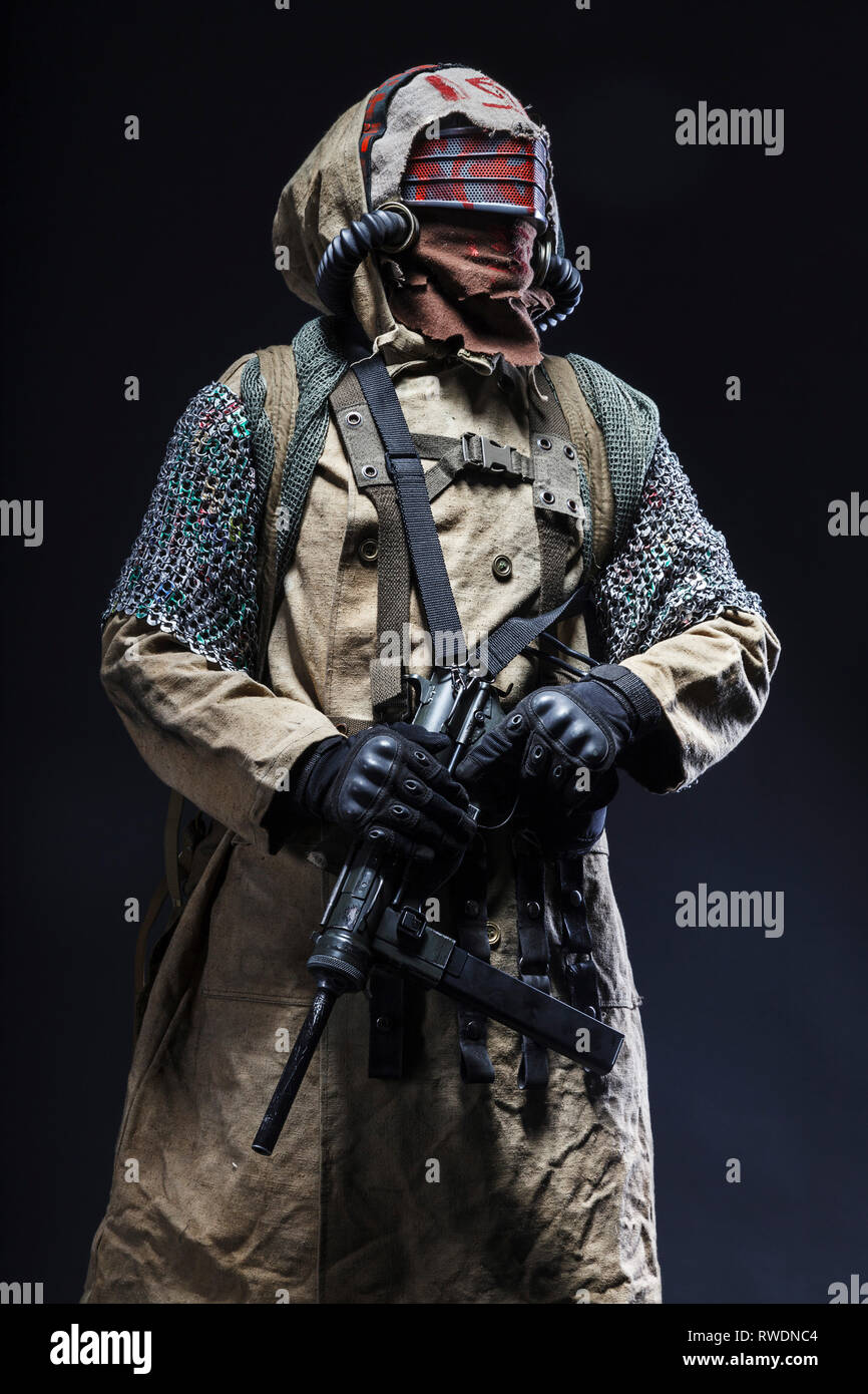 Scary post apocalypse survivor with homemade weapons Stock Photo - Alamy