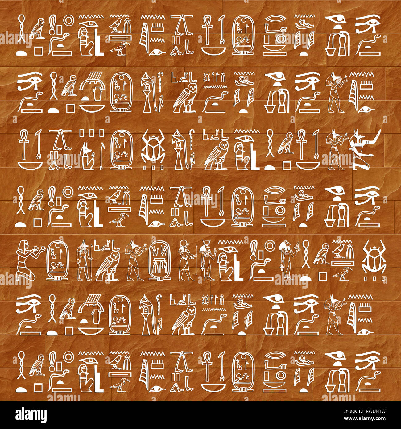 wall with ancient Egyptian hieroglyphics Stock Photo