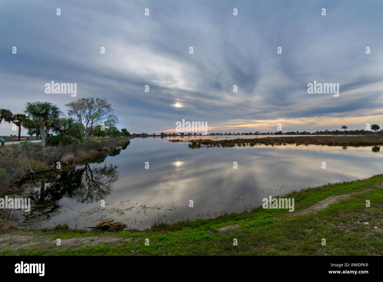 Winter cloudy sunset in Florida Stock Photo