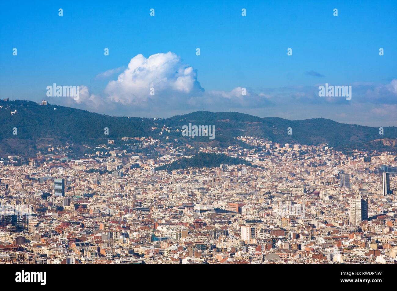 View on Barcelona from Montjuic hill, Catalonia, Spain Stock Photo