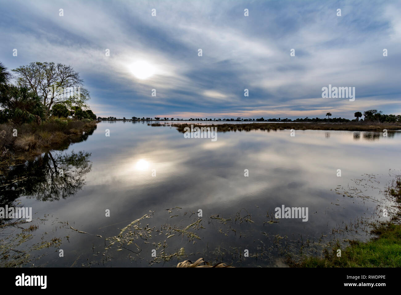Milky winter sunset in Florida Stock Photo