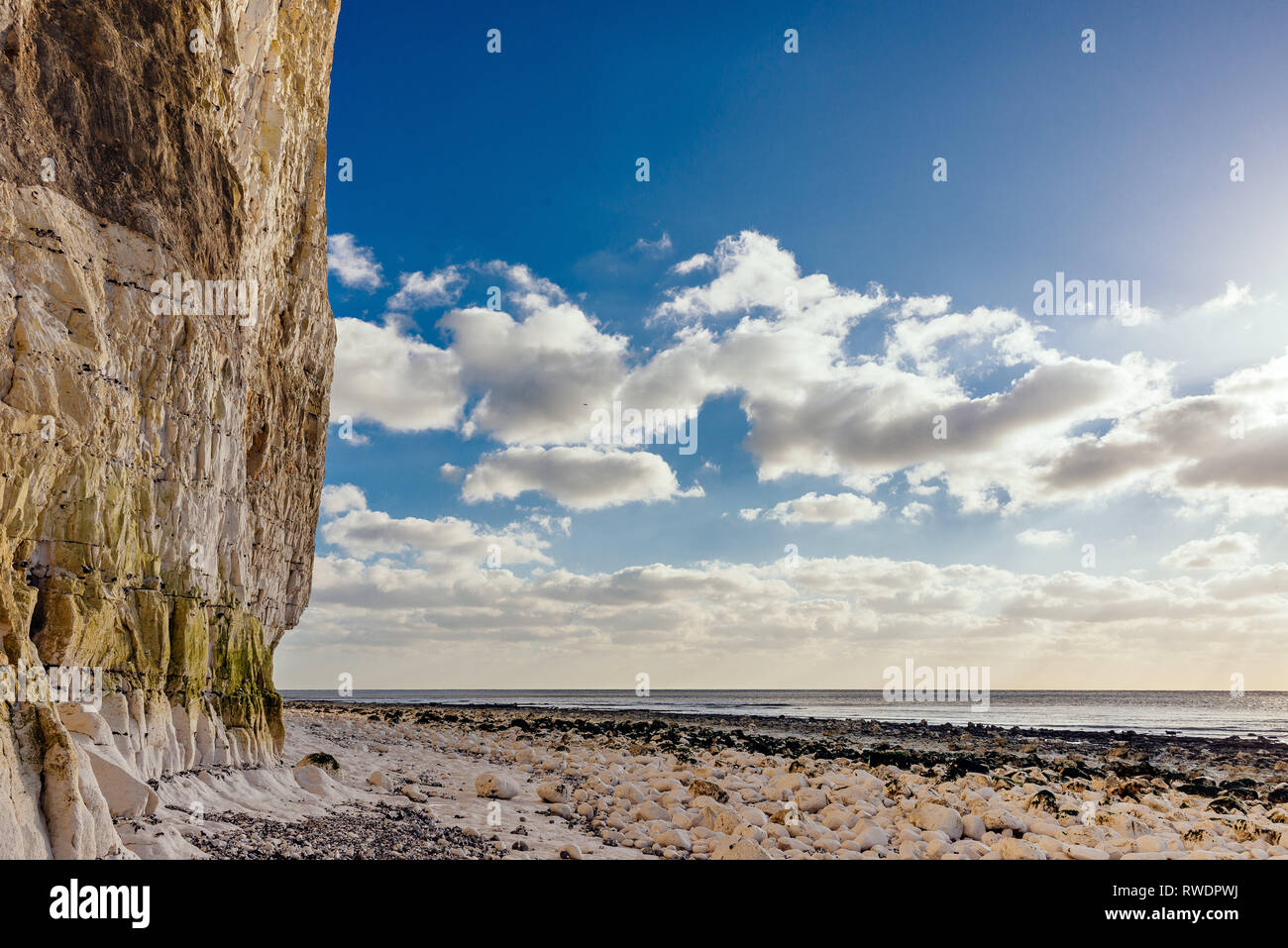 View f the cliffs of Birling Gap located in the Seven Sisters National Park - UK National Trust - on a sunny day Stock Photo