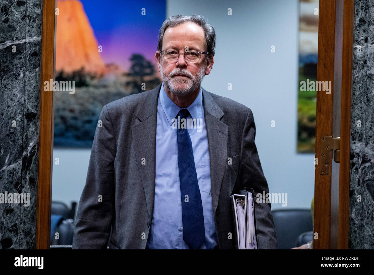Congressional Budget Office Director Keith Hall arrives before testifying before the Senate Budget Committee on Capitol Hill in Washington, DC on January 29, 2019. Stock Photo