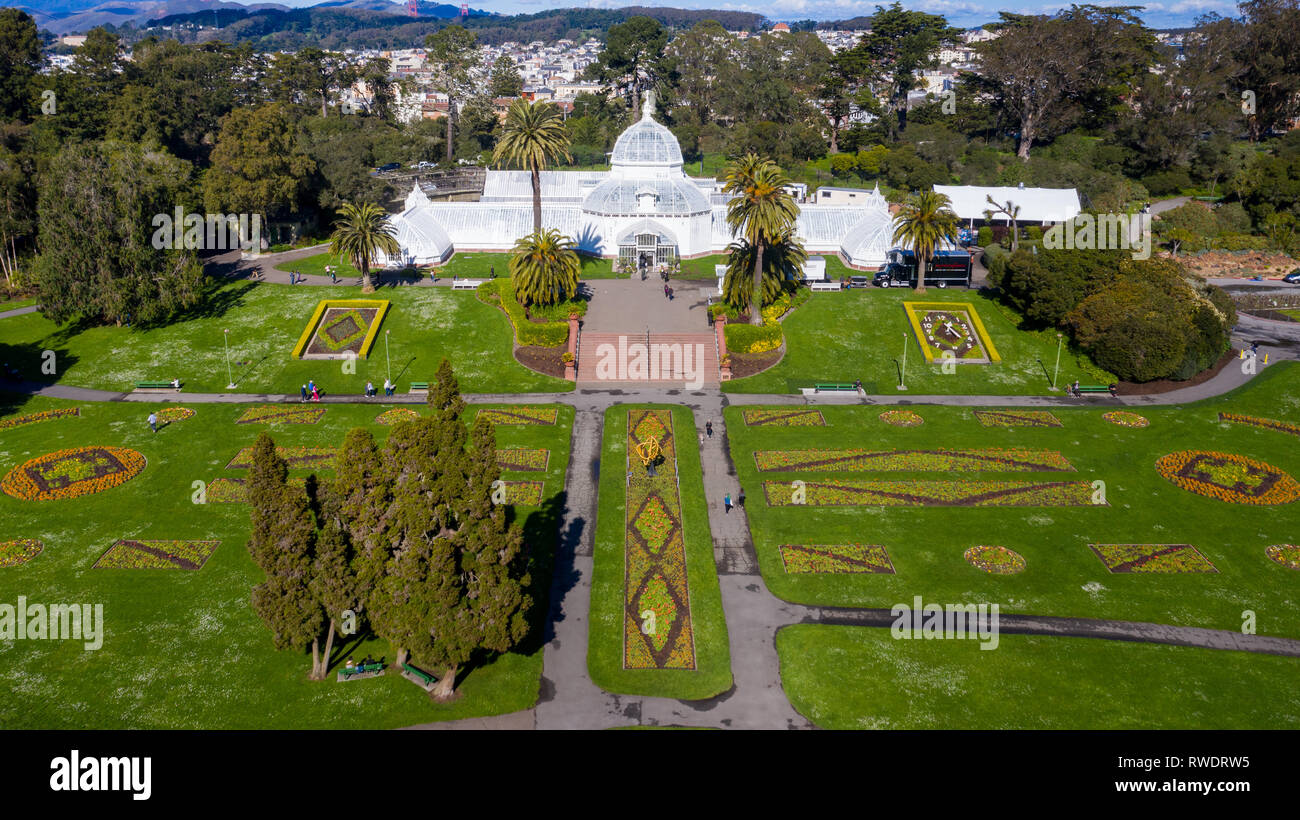 Conservatory of Flowers, Botanical Garden, Golden Gate Park, San Francisco, CA, USA Stock Photo