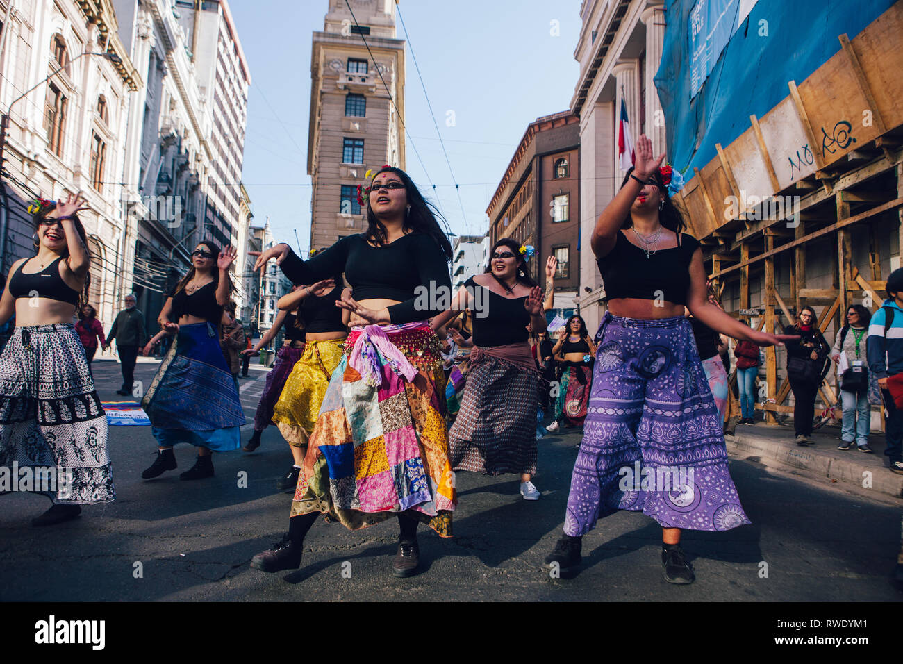 Valparaiso, Chile - June 01, 2018: Chileans marched through Valparaiso's streets, demanding an end to Sexism in the Education System. Stock Photo