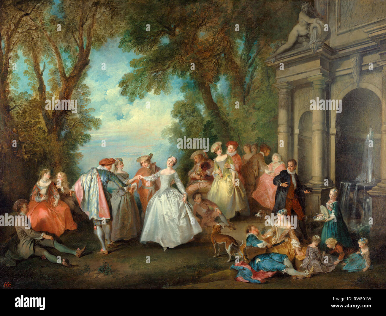 Dance before a Fountain; Nicolas Lancret (French, 1690 - 1743); France; by 1724; Oil on canvas;  Digital image courtesy of the Getty's Open Content Pr Stock Photo