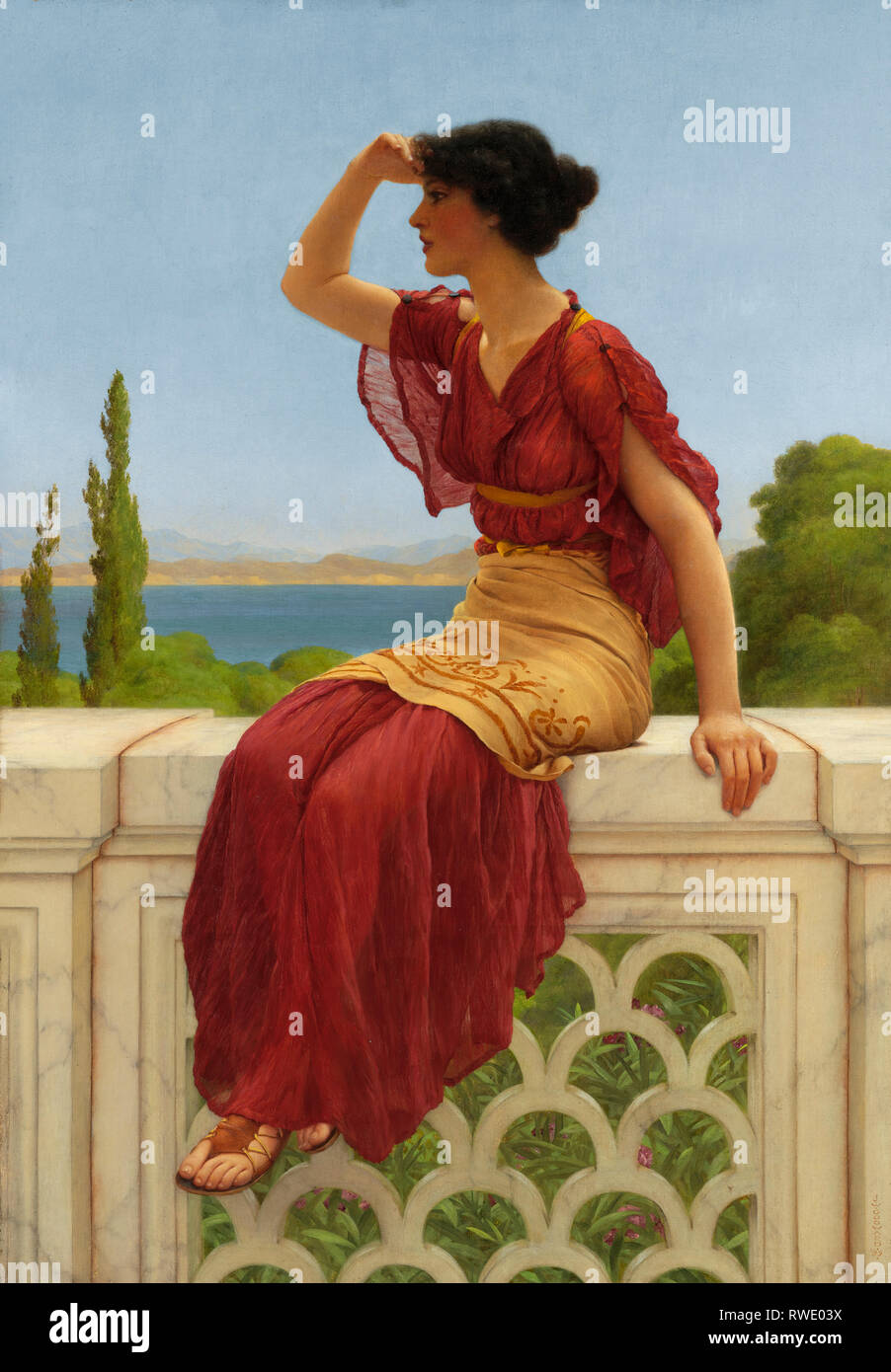 The Signal; John William Godward (English, 1861 - 1922); 1899; Oil on canvas; Digital image courtesy of the Getty's Open Content Program. Stock Photo