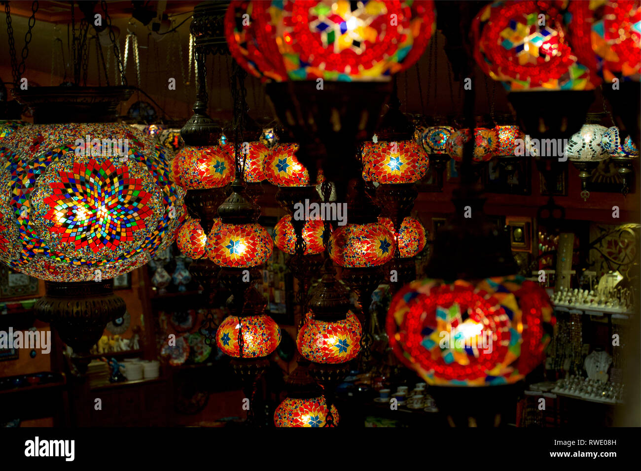 20th January, 2019 Carmel, CA, USA   A generic display of lampshades  in a market in Carmel, CA Stock Photo