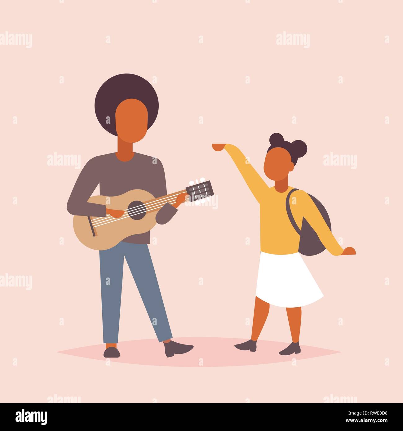 man musician singing and playing guitar woman dancing african american couple having fun together musical relax concept male female cartoon characters Stock Vector