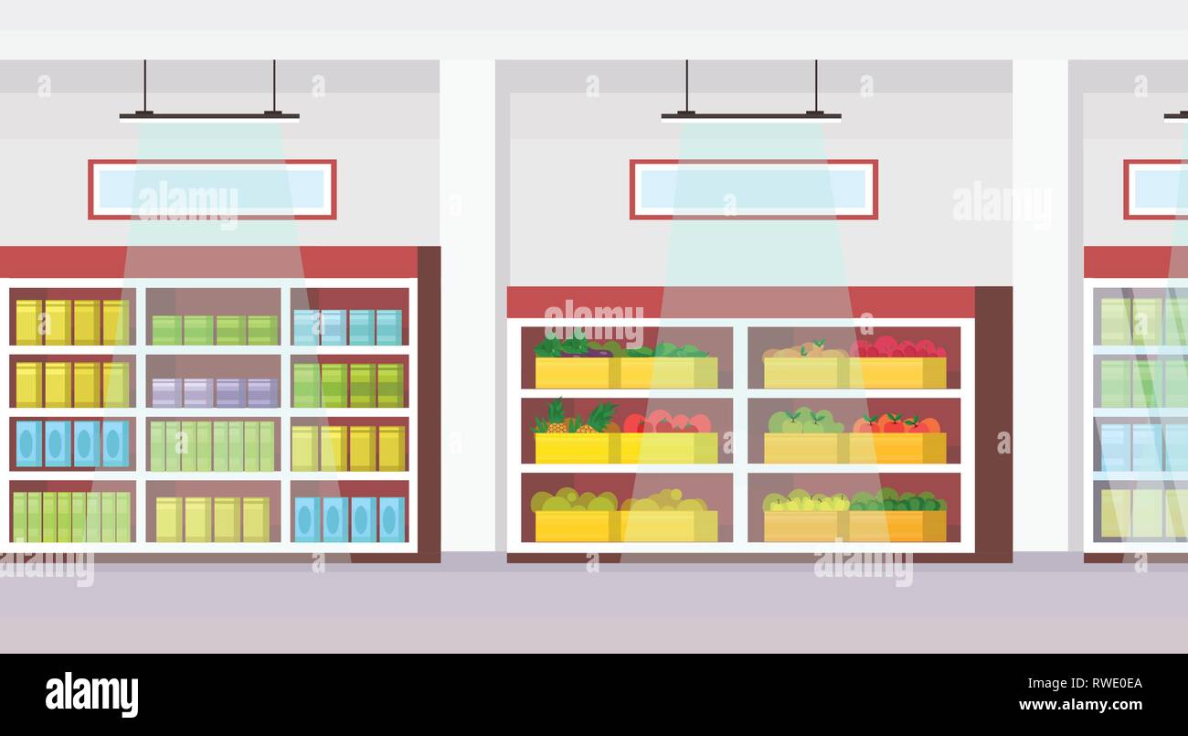 big grocery shop supermarket interior empty no people super market