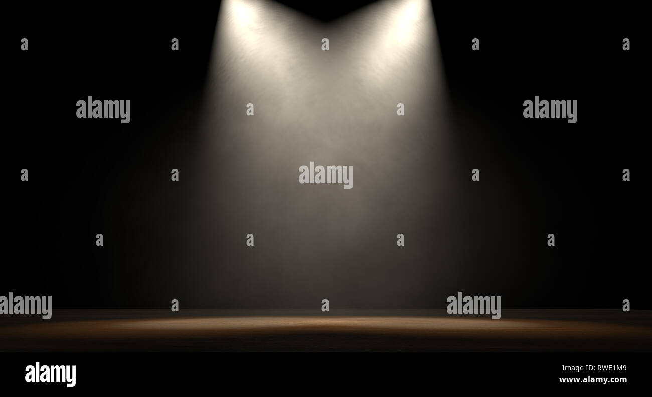 An stage lit by two spotlights on a dark background - 3D render Stock Photo  - Alamy, image size:1300x791