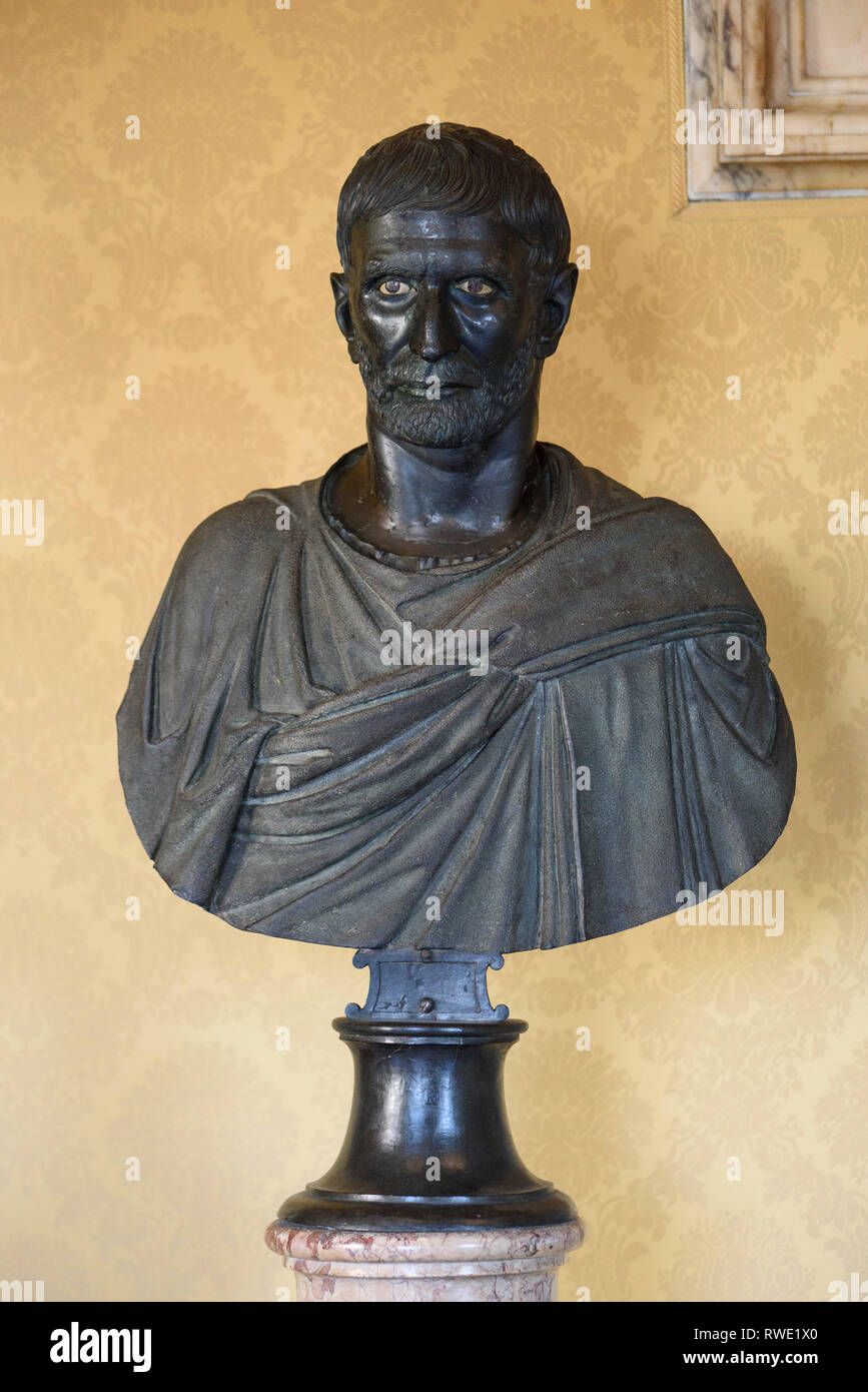 Rome. Italy. Capitoline Brutus, portrait bust of Lucius Junius Brutus, first consul of Rome (509 BC). Bronze, 4th-3rd C BC. Capitoline Museums, Hall o Stock Photo