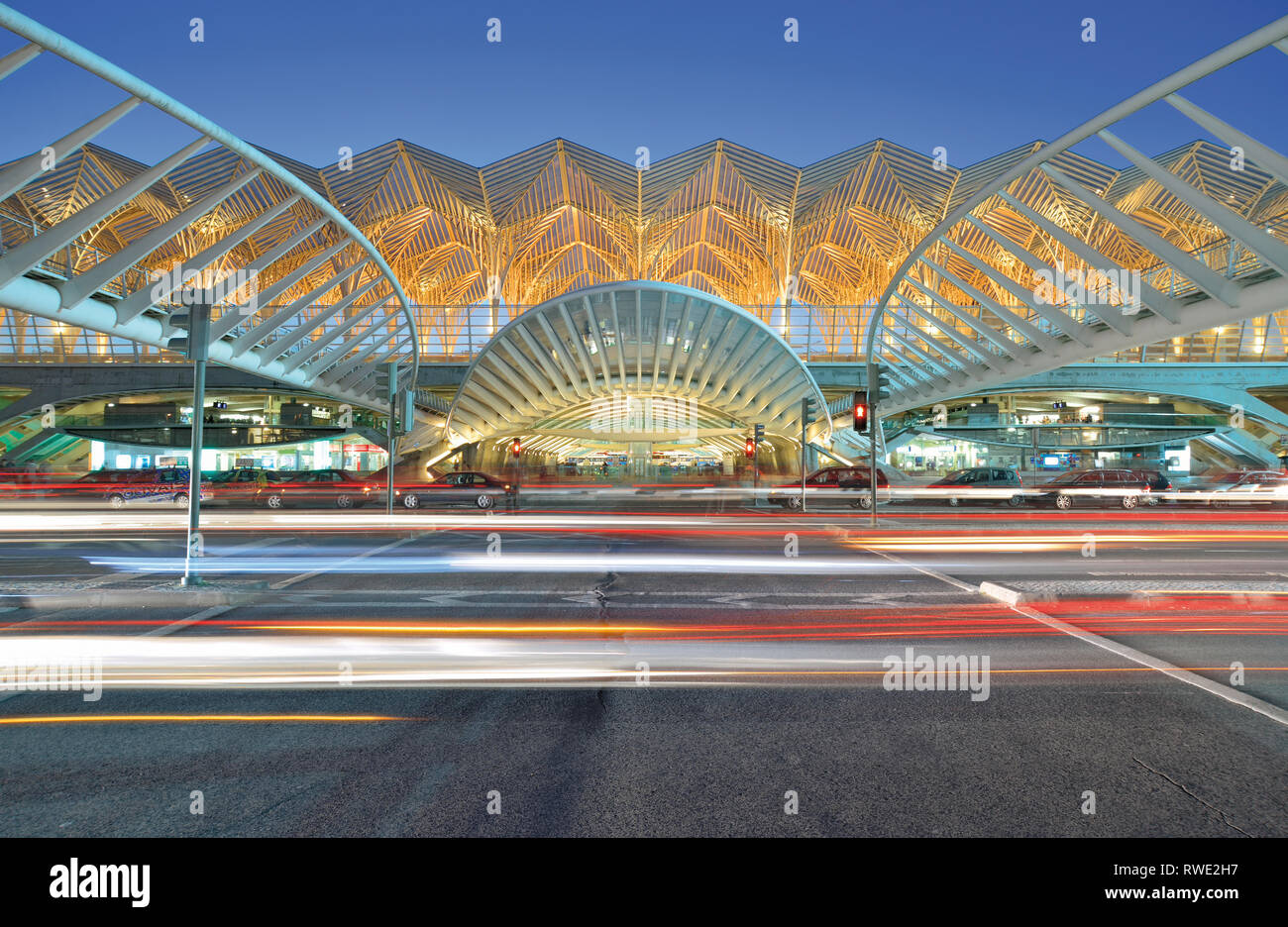Metro and train station Gare do Oriente by night Stock Photo