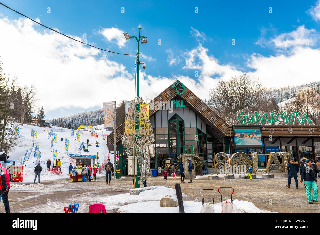 Zakopane, PolandFebruary 22, 2019.Cable car from Zakopane to mount
