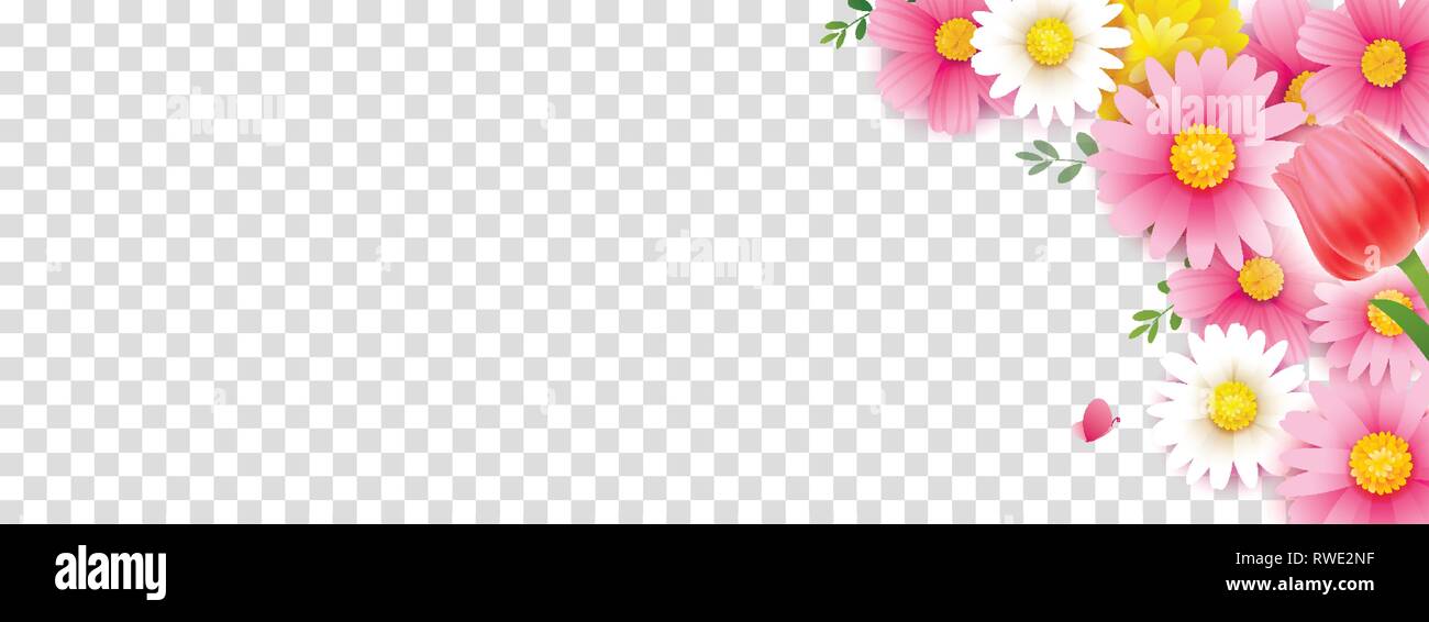 Transparent Spring Flower Frame Hello spring flower frame with transparent isolated background. Use for ...