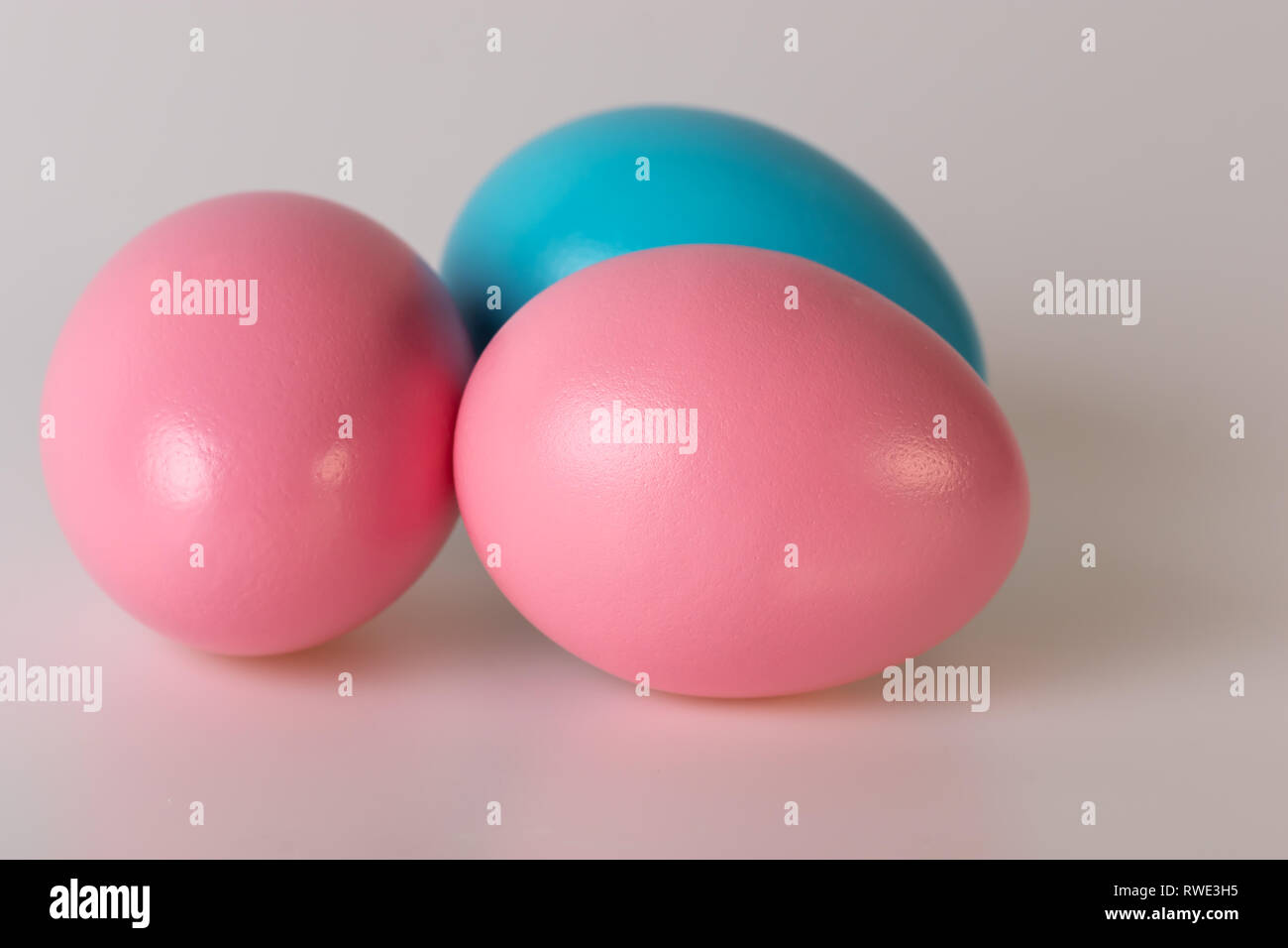 Easter Eggs Three Painted Easter Egg Close Up Gray Background Stock Photo