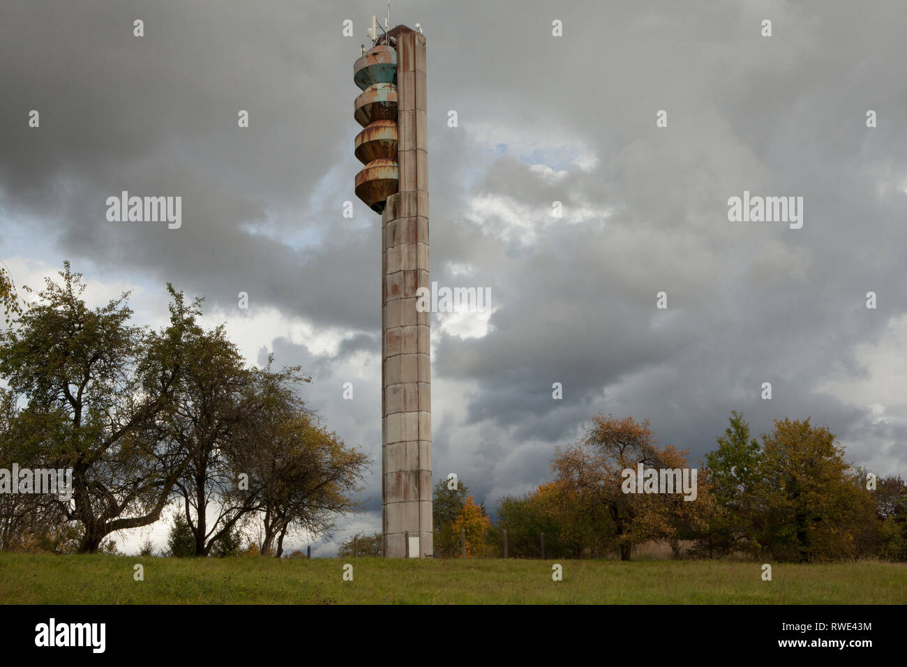 Abandoned concrete tower at Skrunda-1, former soviet defence settlement, Skrunda, Latvia Stock Photo