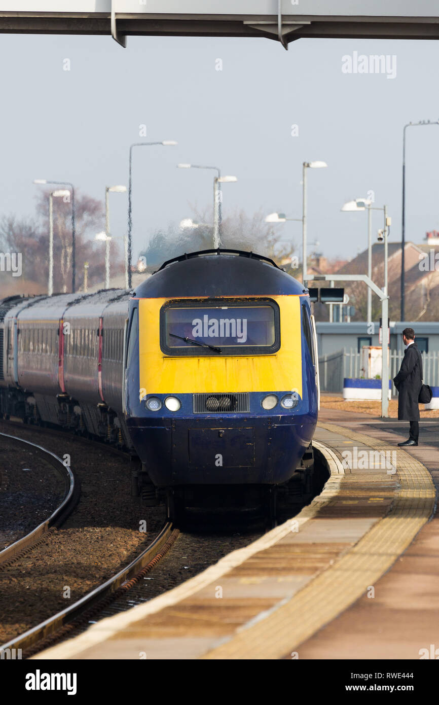 morning commuter. awaiting ScotRail train . Montrose Scotland UK Stock Photo
