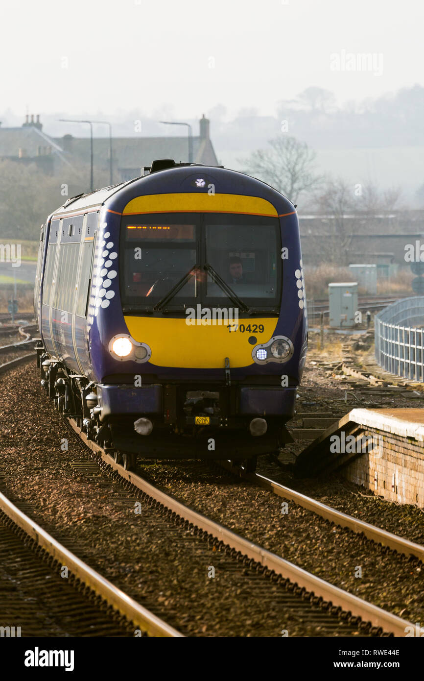 morning commuter train Scotrail  arriving Montrose Angus. Heading for Aberdeem. Scotland UK Stock Photo