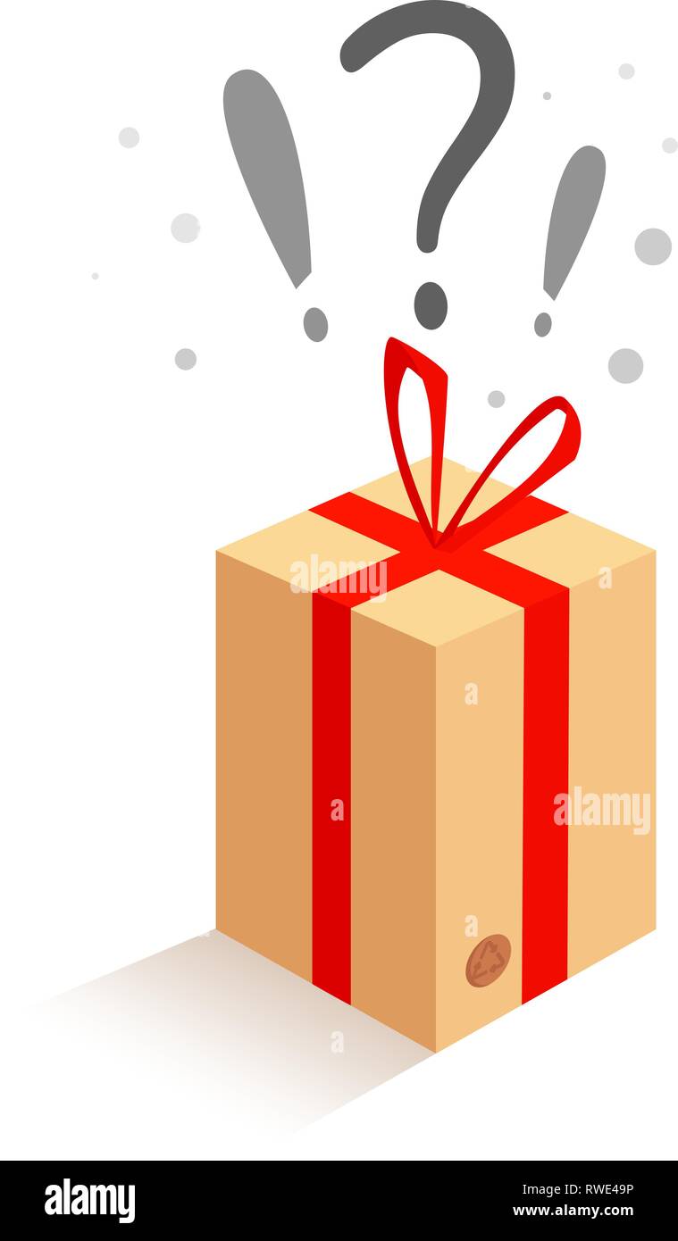 Surprise box with a red gift decorative bow on a white background Stock Vector