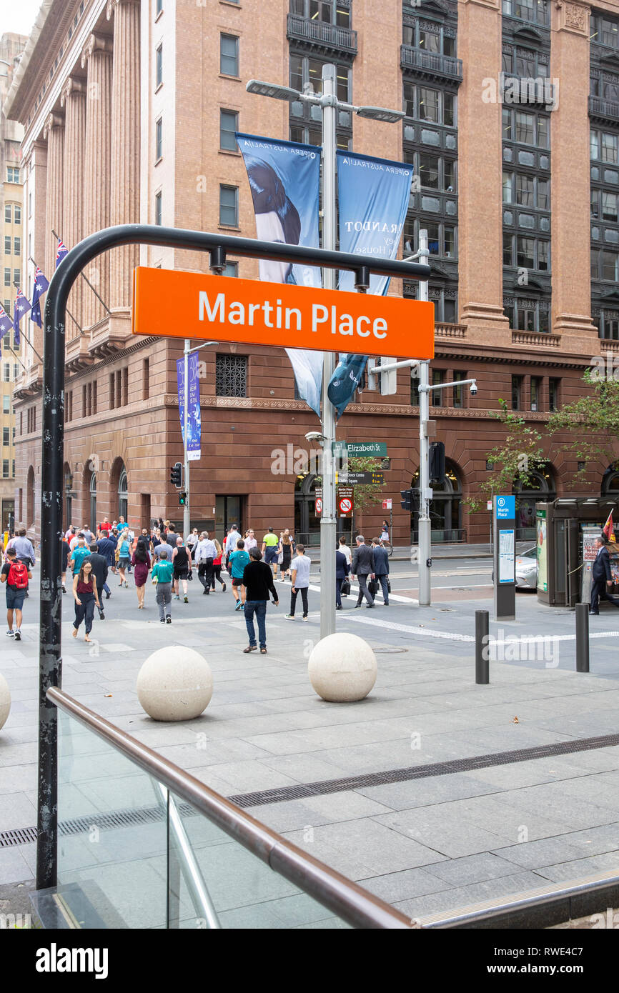 Sign for Martin Place railway station in Sydney city centre,New South Wales,Australia Stock