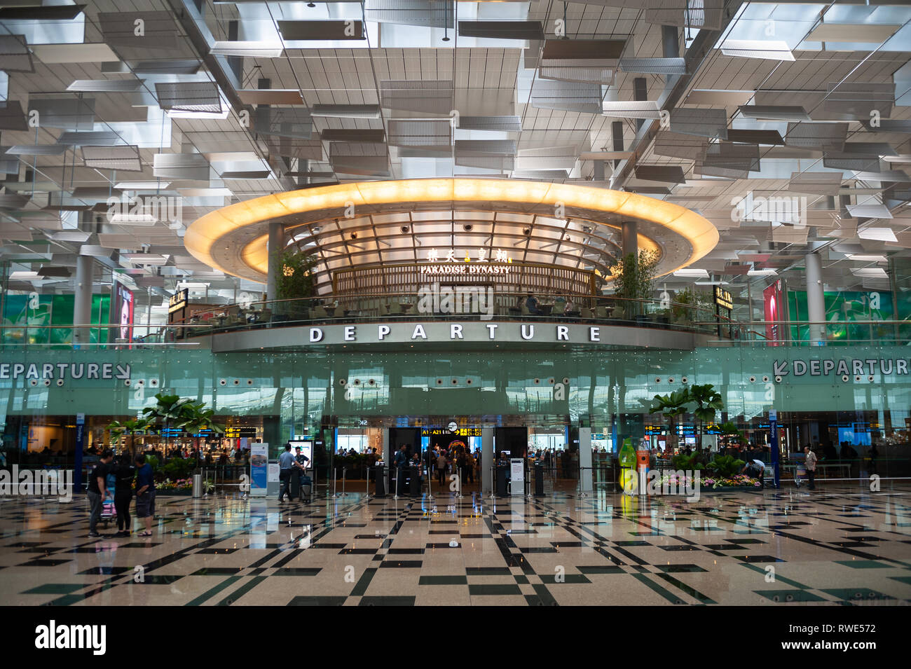 01.03.2019, Singapore, Republic of Singapore, Asia - A view of the departure hall inside Terminal 3 at Singapore's Changi Airport. Stock Photo
