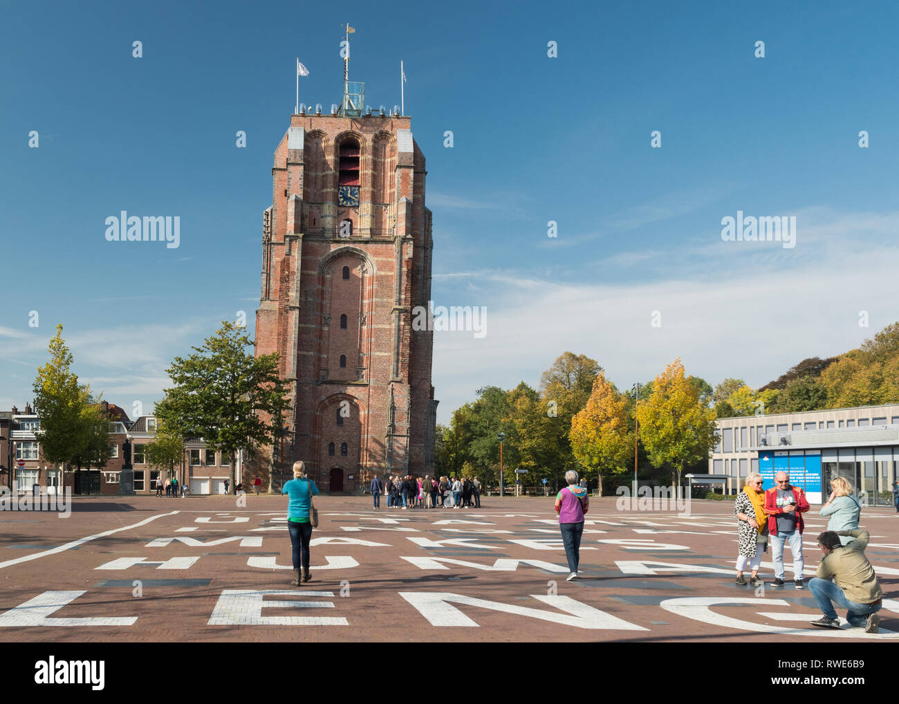 Oldehove - a leaning unfinished church tower in the city of Leeuwarden, Netherlands, Europe Stock Photo