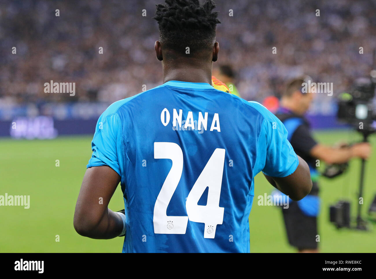KYIV, UKRAINE - AUGUST 28, 2018: Goalkeeper Andre Onana of AFC Ajax goes to the pitch before the UEFA Champions League play-off game against FC Dynamo Stock Photo