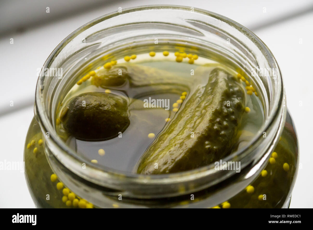 Pickled Gherkins in a Jar Stock Photo Alamy