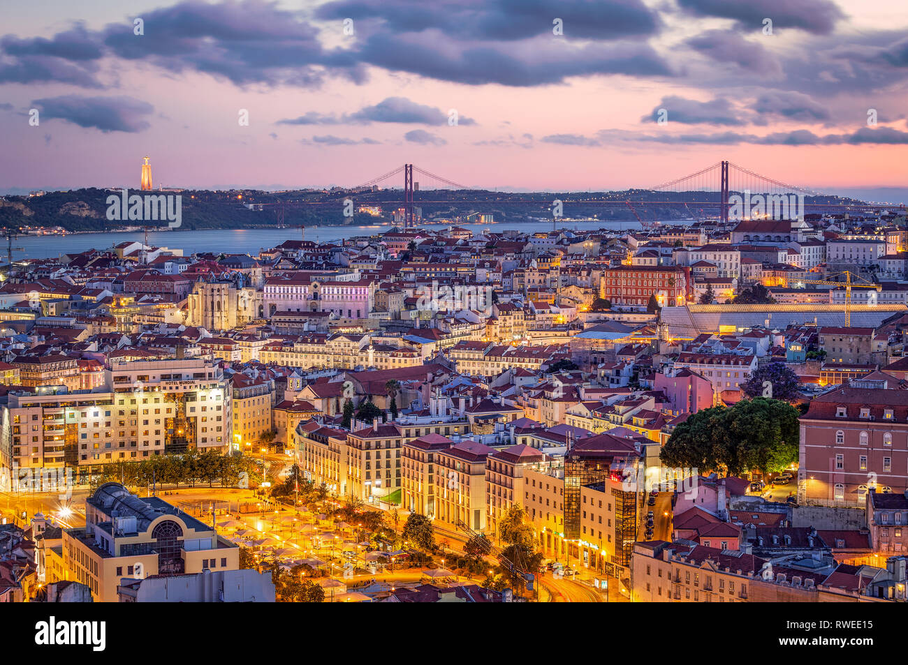 Lisboa downtown at sunset, Portugal Stock Photo
