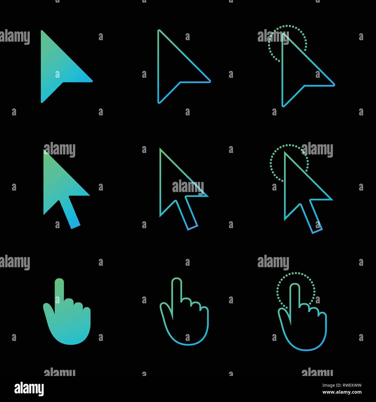 mouse cursor icon set , arrow and hand in modern gradient style. click ...