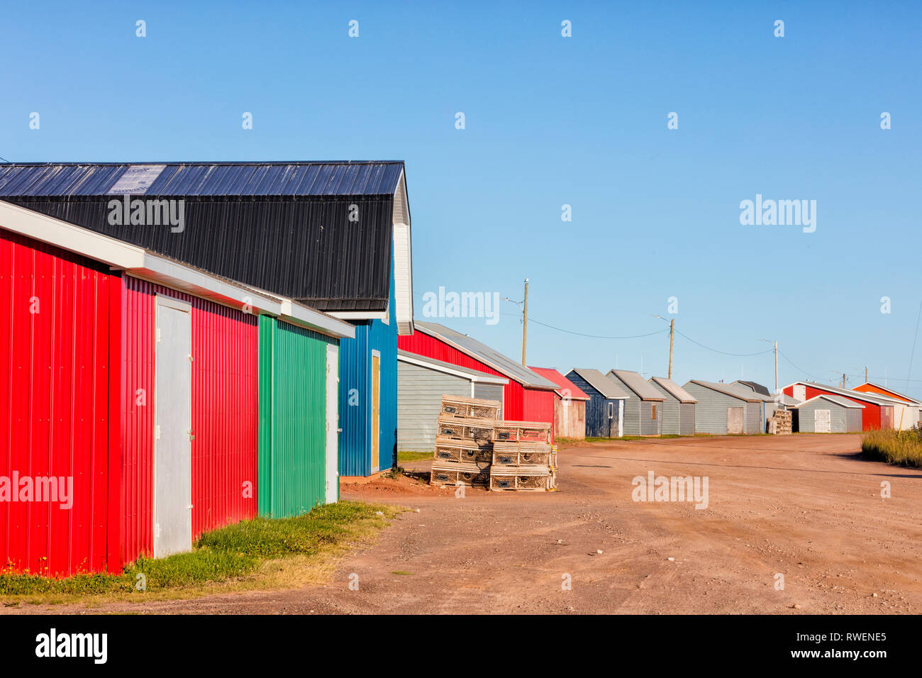 Fishing sheds, Judes Point, Tignish, Prince Edward Island, Canada Stock Photo